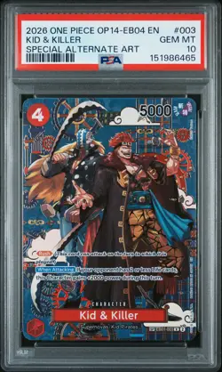 2026 ONE PIECE THE AZURE SEA'S SEVEN SPECIAL ALT ART #003 KID & KILLER PSA 10 - Image 1