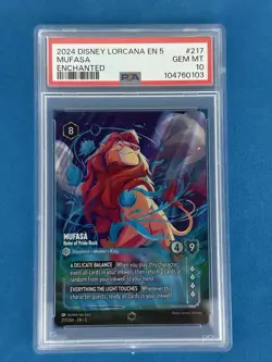 Lorcana Mufasa Ruler of Pride Rock PSA 10 Enchanted EN 217/204 Disney Shimmering - Image 1