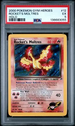 2000 POKEMON GYM HEROES HOLO #12 ROCKET'S MOLTRES PSA 5 - Image 1