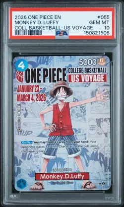2026 ONE PIECE PROMOS COLLEGE BASKETBALL: US VOYAGE #055 MONKEY D. LUFFY PSA 10 - Image 1