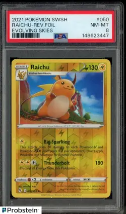 2021 Pokemon SWSH Evolving Skies #050 Raichu Reverse Foil PSA 8 NM-MT - Image 1