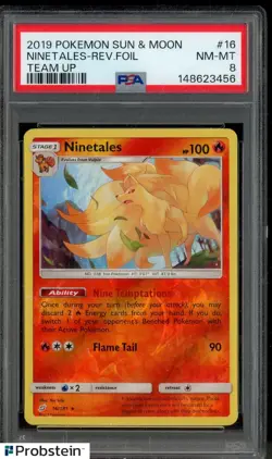 2019 Pokemon Sun & Moon Team Up #16 Ninetales Reverse Foil PSA 8 Nm-MT - Image 1