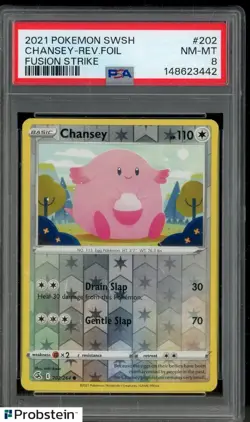 2021 Pokemon SWSH Fusion Strike #202 Chansey Reverse Foil PSA 8 NM-MT - Image 1