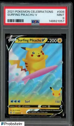 #2 2021 Pokemon Celebrations #008 Surfing Pikachu V PSA 9 MINT - Image 1