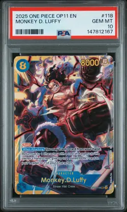 2025 ONE PIECE OP11-A FIST OF DIVINE SPEED #118 MONKEY D. LUFFY PSA 10 - Image 1