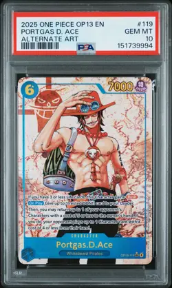 2025 ONE PIECE OP13-CARRYING ON HIS WILL ALTERNATE ART PORTGAS D. ACE PSA 10 - Image 1