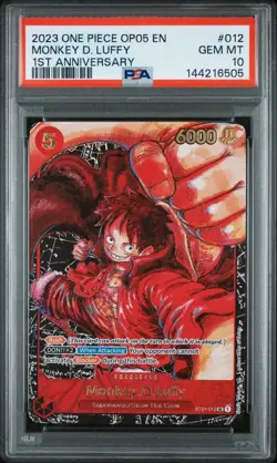 2023 One Piece OP05 EN Monkey D Luffy 1st Anniversary #012 PSA 10 GEM MINT - Image 1