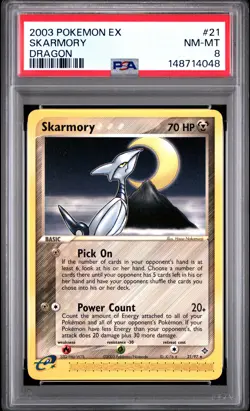 2003 POKEMON EX DRAGON #21 SKARMORY PSA 8 - Image 1