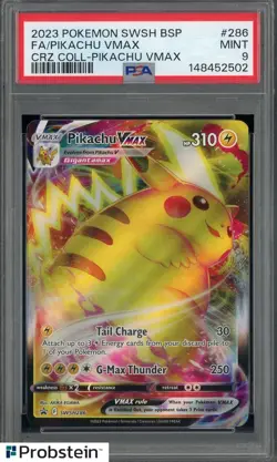 2023 Pokemon SWSH BSP Crz Coll Pikachu VMax #286 FA Pikachu VMax PSA 9 MINT - Image 1