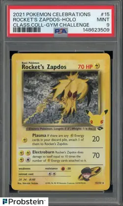 2021 Pokemon Celebrations Classic Gym Challenge #15 Rocket's Zapdos Holo PSA 9 - Image 1