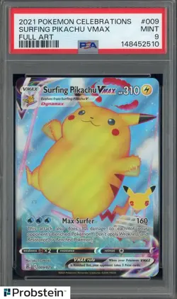 2021 Pokemon Celebrations Full Art #009 Surfing Pikachu VMax PSA 9 MINT - Image 1