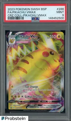 2023 Pokemon SWSH BSP Crz Coll Pikachu VMax #286 FA Pikachu VMax PSA 9 MINT - Image 1