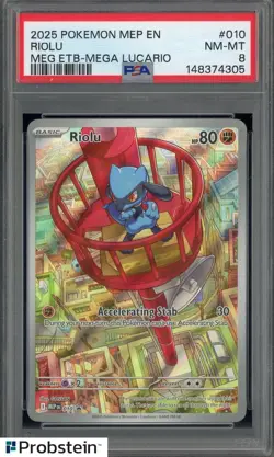 2025 Pokemon MEP En Meg ETB Mega Lucario #010 Riolu PSA 8 NM-MT - Image 1