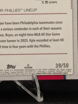 2026 Topps Series 1 HARPER / SCHWARBER Gold Rainbow Foil /50 Phillies #197 Rare - Image 3