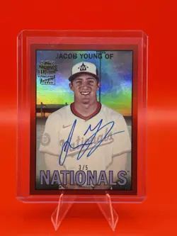 2025 Topps Archives 1967 Fan Favorites Jacob Young Nationals Red Foil Auto /5 - Image 1