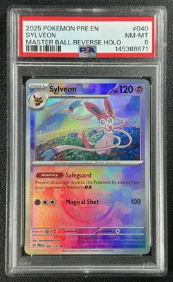 SYLVEON PSA 8 2025 POKEMON PRISMATIC EVOLUTIONS #040/131 PRE EN REVERSE HOLO 671 - Image 1