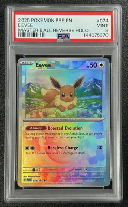 EEVEE PSA 9 2025 POKEMON PRISMATIC EVOLUTIONS #074/131 REVERSE HOLO 5370 - Image 1