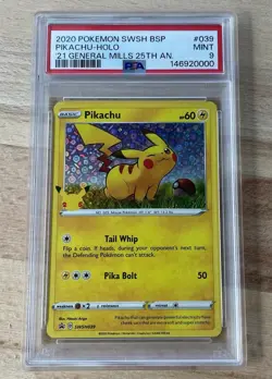 Pikachu-Holo '21 General Mills 25th An. Pokemon Swsh Black Star Promo 039 PSA 9 - Image 1
