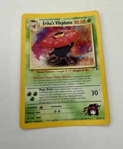 Pokemon TCG Erika's Vileplume Holo Rare Gym Heroes 2000 Ungraded, Damage On Holo - Image 1