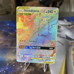 Pokemon Pikachu & Zekrom GX Team Up Card 184/181 Secret Rare SM Rainbow Holo - Image 1