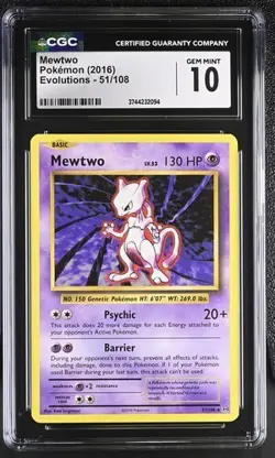 ✨✨ CGC 10 2016 Mewtwo 51/108 XY Evolutions Pokemon Card - Image 1