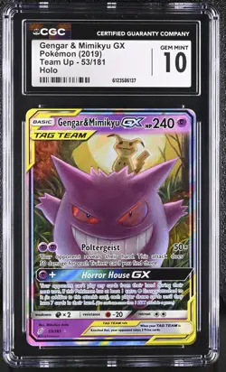 CGC 10 GEM MINT Gengar & Mimikyu GX 2019 Team Up 53/181 Holo Pokemon Card - Image 1