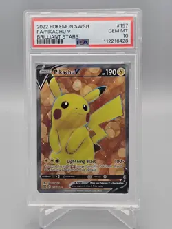 2022 Pokemon Brilliant Stars Pikachu V 157 Full Art Holo PSA 10 GEM MINT - Image 1