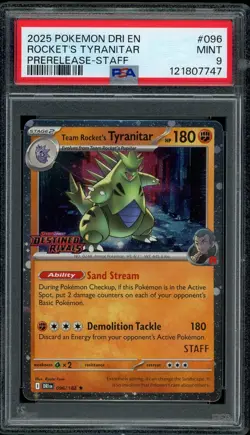 Pokemon PSA 9 Team Rocket's Tyranitar 096/182 Destined Rivals STAFF Promo Mint - Image 1