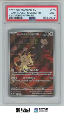 2025 Pokemon Destined Rivals Illustration Rare Team Rocket's Meowth PSA 9 - Image 1