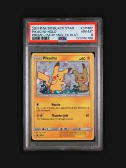 PSA 8 Pikachu SM162 2019 Pokemon Black Star Promo Team Up - GALAXY SWIRL 🌀 - Image 2