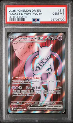 2025 POKEMON DRI EN-DESTINED RIVALS ULTRA RARE TEAM ROCKET'S MEWTWO EX PSA 10 - Image 1