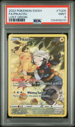 2022 POKEMON SWORD & SHIELD LOST ORIGIN #TG05 FULL ART/PIKACHU PSA 9 - Image 1