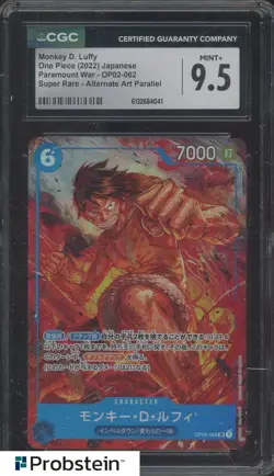 2022 One Piece Japanese OP02-062 Monkey D Luffy Alternate Art SR CGC 9.5 - Image 1