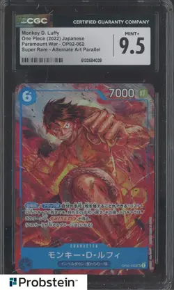 2022 One Piece Japanese OP02-062 Monkey D Luffy Alternate Art SR CGC 9.5 - Image 1
