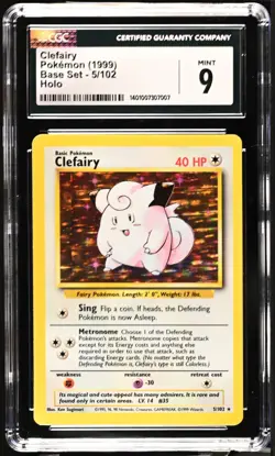Clefairy Holo Rare Base Set Unlimited #5 Pokemon Card - CGC 9 - Image 1