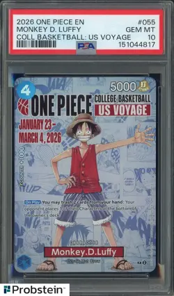 2026 One Piece EN College Basketball US Voyage #055 Monkey D Luffy PSA 10 - Image 1