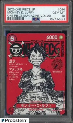 2025 ONE PIECE JPN PROMOS ONE PIECE MAGAZINE VOL.20 #014 MONKEY D. LUFFY PSA 10 - Image 1