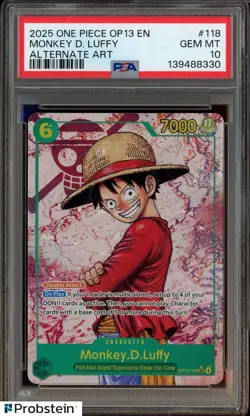 2025 One Piece OP13 En #118 Monkey D. Luffy Alternate Art PSA 10 GEM MINT - Image 1