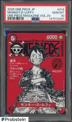2025 ONE PIECE JPN PROMOS ONE PIECE MAGAZINE VOL.20 #014 MONKEY D. LUFFY PSA 10 - Image 1