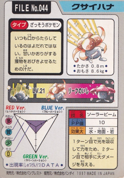 Pokemon Gloom 044 Bandai Vending Carddass File Japanese Card Rare 1997 - Image 2