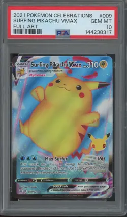 2021 Pokemon Celebrations Full Art #009 Surfing Pikachu Vmax Gem Mint PSA 10 - Image 1