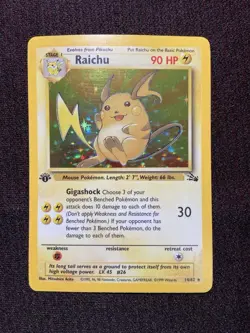Pokemon TCG Fossil Set Raichu 14/62 Rare Holo 1st Edition - Image 1