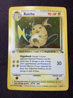 Pokemon TCG Fossil Set Raichu 14/62 Rare Holo 1st Edition - Image 2
