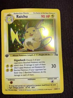 Pokemon TCG Fossil Set Raichu 14/62 Rare Holo 1st Edition - Image 4