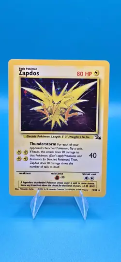 Zapdos 1999 Fossil 15/62 Holo Rare 80 HP Unlimited Vintage Pokemon Card - Image 1
