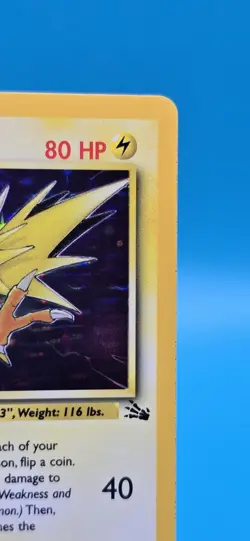 Zapdos 1999 Fossil 15/62 Holo Rare 80 HP Unlimited Vintage Pokemon Card - Image 3