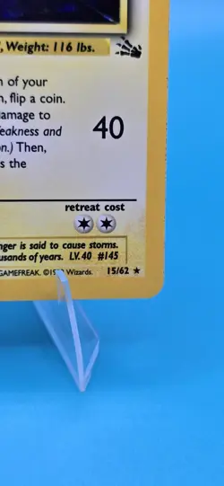 Zapdos 1999 Fossil 15/62 Holo Rare 80 HP Unlimited Vintage Pokemon Card - Image 4