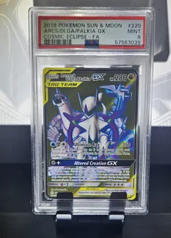 Pokemon Arceus & Dialga & Palkia Tag Team GX Cosmic Eclipse Full Art PSA 9 #220 - Image 1