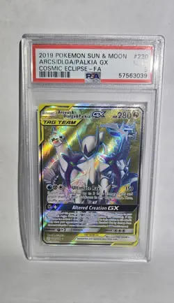 Pokemon Arceus & Dialga & Palkia Tag Team GX Cosmic Eclipse Full Art PSA 9 #220 - Image 3