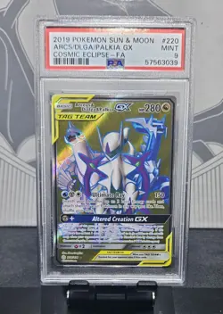 Pokemon Arceus & Dialga & Palkia Tag Team GX Cosmic Eclipse Full Art PSA 9 #220 - Image 4